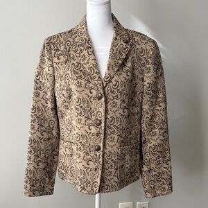Kaspar Size 10 Brocade Blazer in cream, brown and gold Brocade